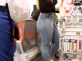 Juicy Blonde Walking with Big Booty and Tight Jeans