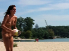Unaware young nudist chicks secretly filmed on the beach