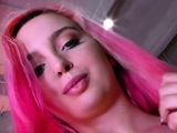 Pink hair HJ GF wanks cock in POV