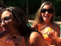 Pretty Girls In Bikinis Sucking Dick At Outdoor Pool Party