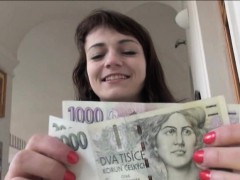 Very slim European chick pussy fucked in the car for cash